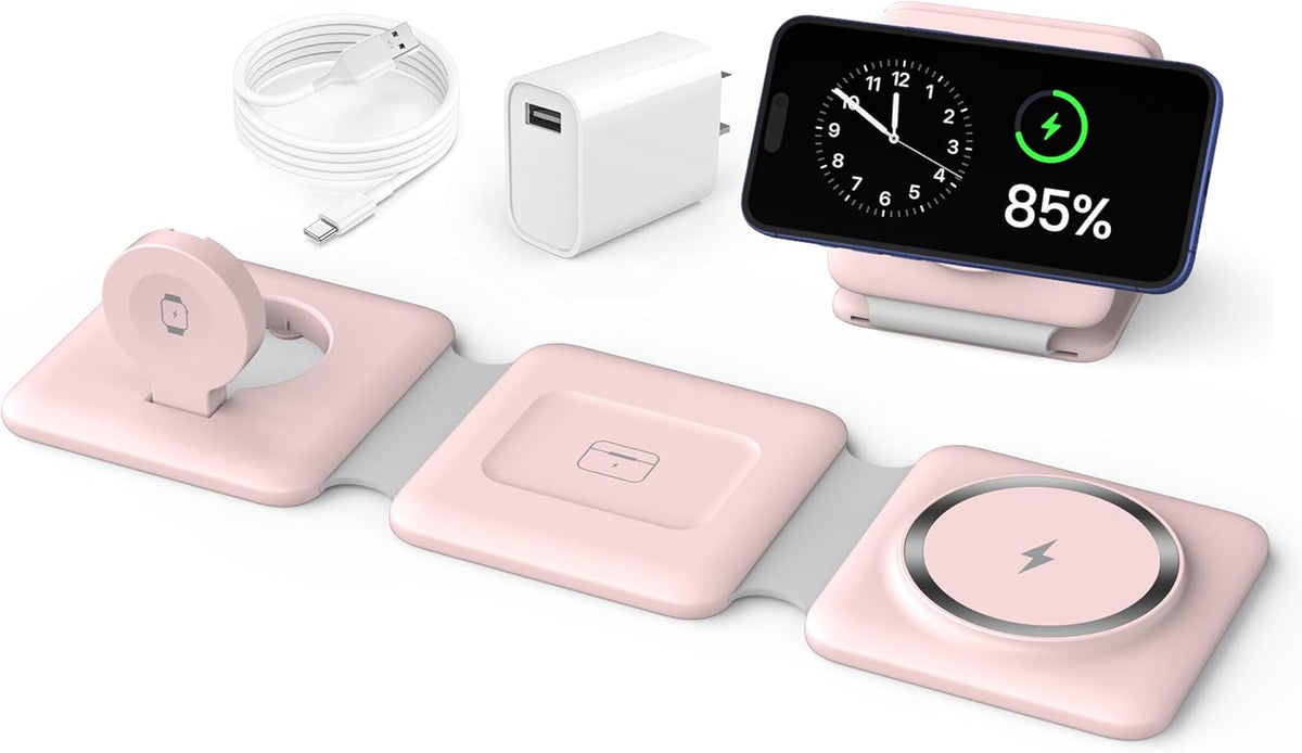 Charging Station for Apple Multiple Devices: 3 in 1 Foldable Magnetic Stand - Travel Charging Dock Compatible with iPhone 17 16 15 14 13 12 Pro Max Plus Apple Watch AirPods