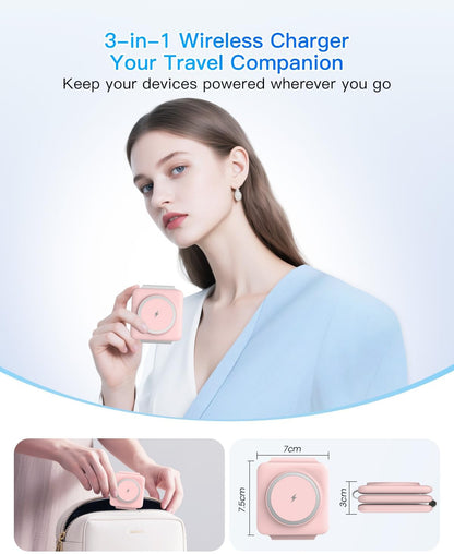Charging Station for Apple Multiple Devices: 3 in 1 Foldable Magnetic Stand - Travel Charging Dock Compatible with iPhone 17 16 15 14 13 12 Pro Max Plus Apple Watch AirPods