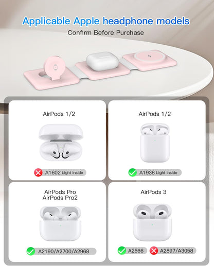 Charging Station for Apple Multiple Devices: 3 in 1 Foldable Magnetic Stand - Travel Charging Dock Compatible with iPhone 17 16 15 14 13 12 Pro Max Plus Apple Watch AirPods