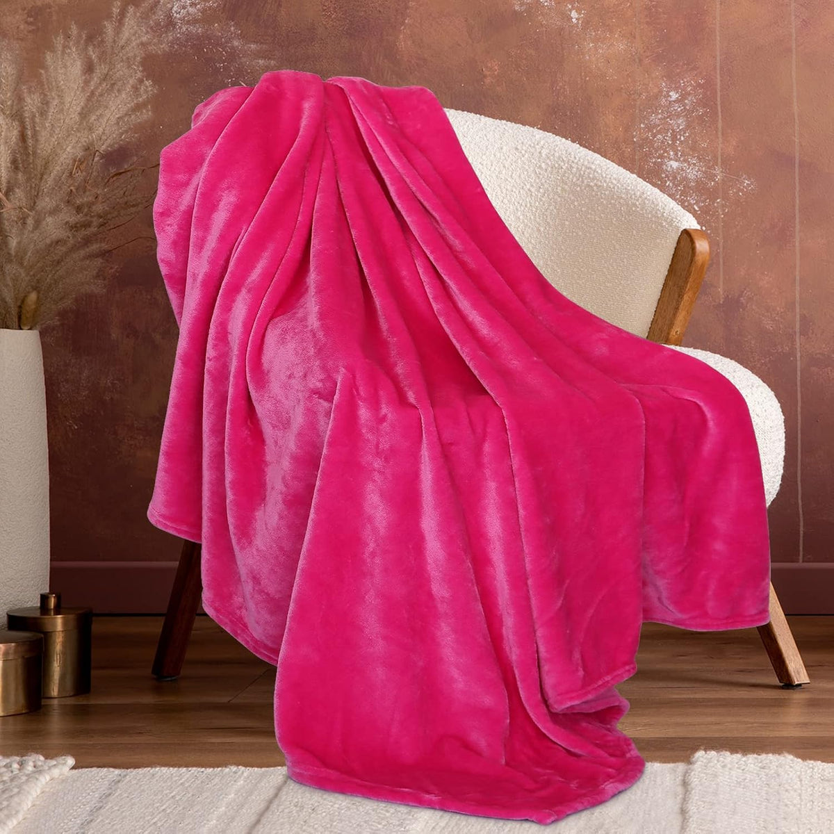Fleece Hot Pink Throw , Soft Pink for Couch Bed 50x70 in