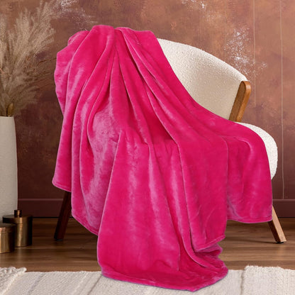 Fleece Hot Pink Throw , Soft Pink for Couch Bed 50x70 in