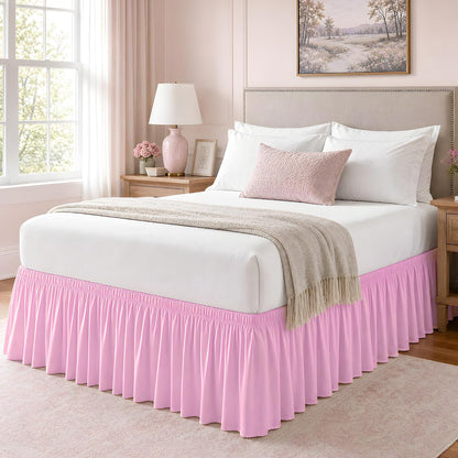 Pink Full Wrap Around Bed Skirt, 18" Drop, Easy Fit