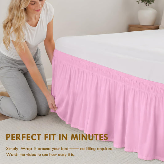 Pink Full Wrap Around Bed Skirt, 18" Drop, Easy Fit