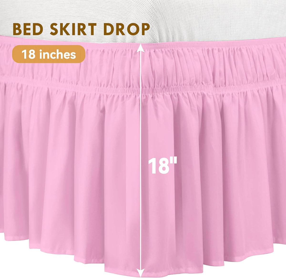Pink Full Wrap Around Bed Skirt, 18" Drop, Easy Fit