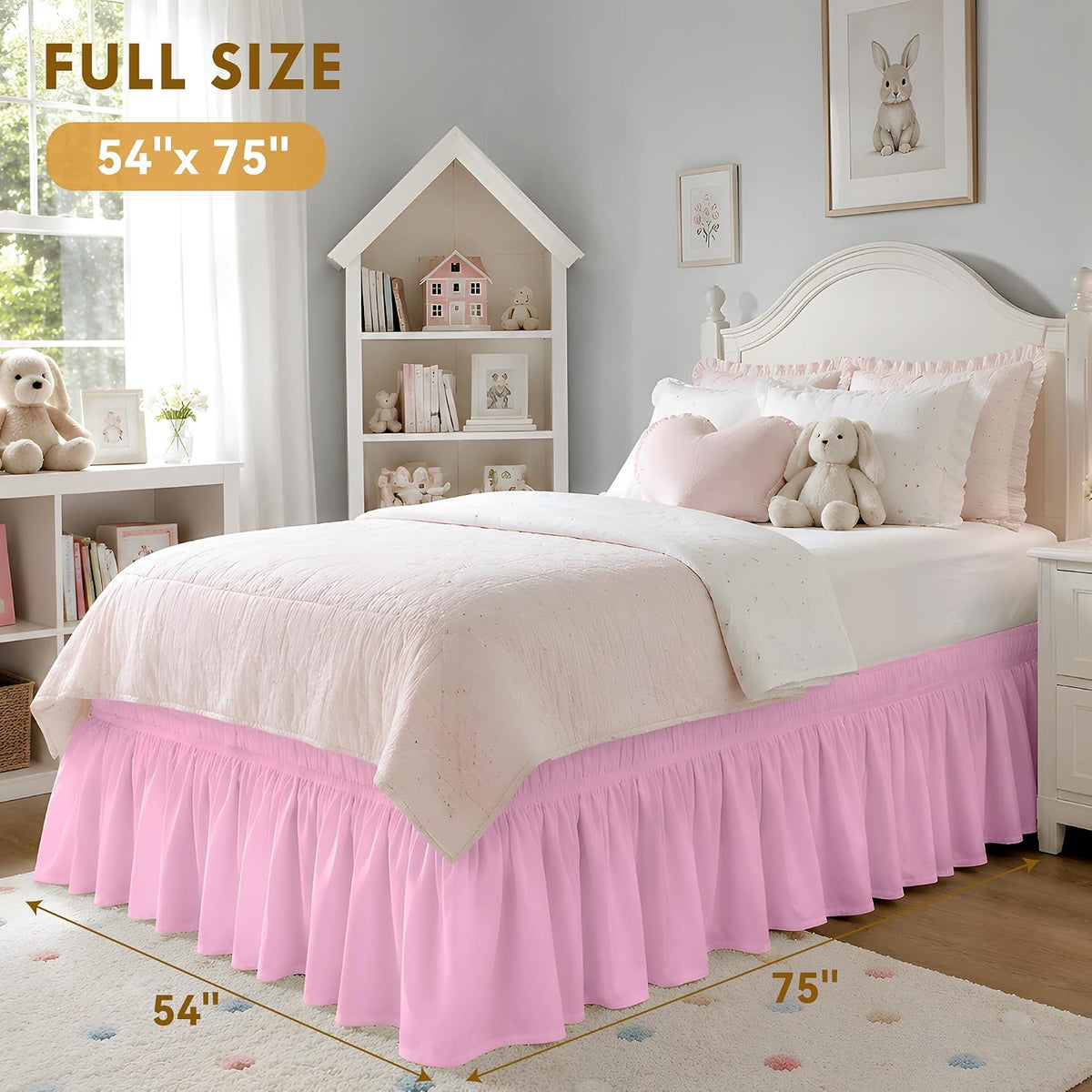 Pink Full Wrap Around Bed Skirt, 18" Drop, Easy Fit