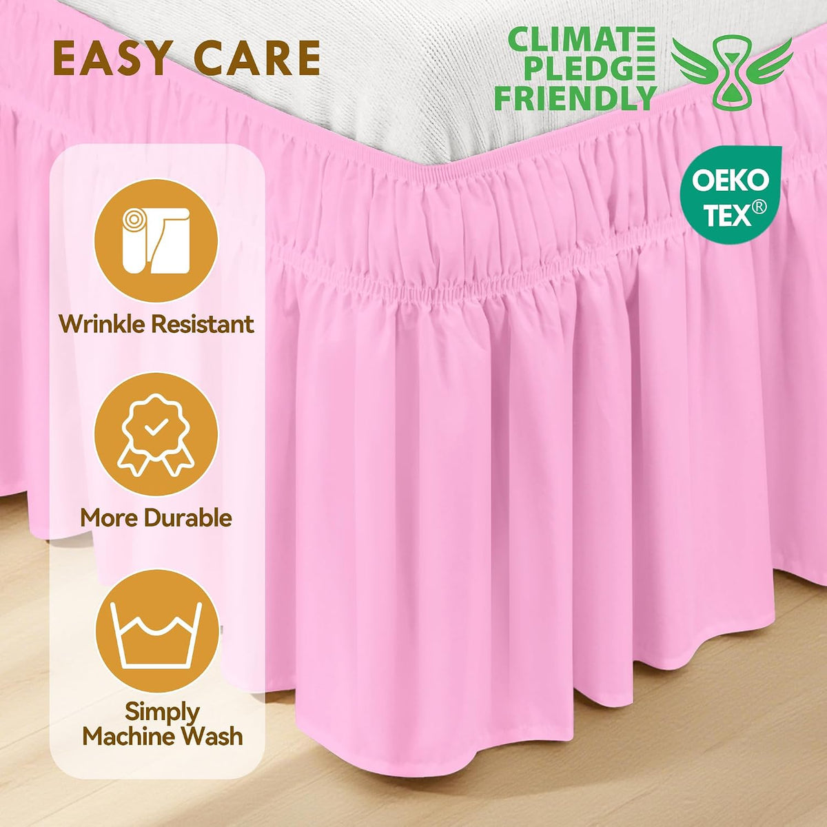 Pink Full Wrap Around Bed Skirt, 18" Drop, Easy Fit