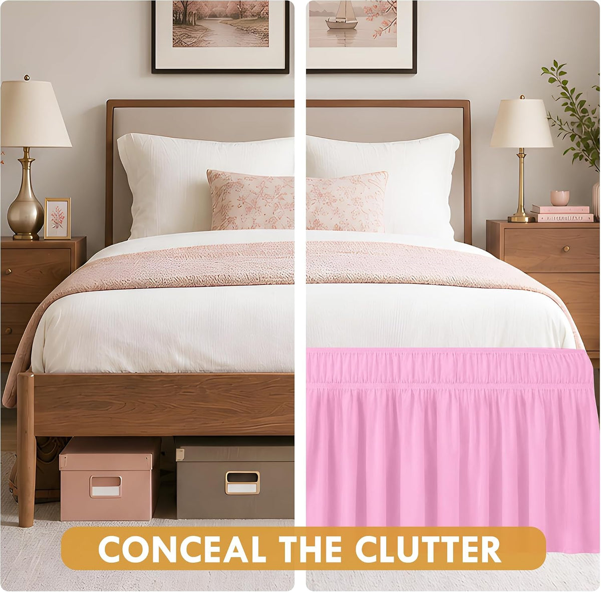 Pink Full Wrap Around Bed Skirt, 18" Drop, Easy Fit