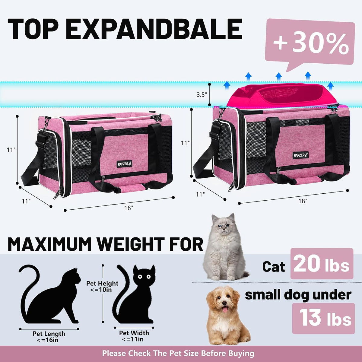 Top-Expandable Cat Carrier 18x11x11, United Delta American Airline Approved