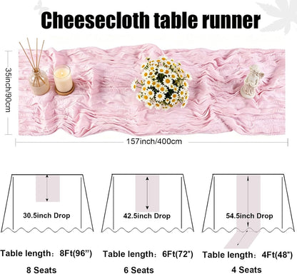 Light Pink Cheesecloth Table Runner 35 x 157 Inch Boho Gauze Table Runner for Wedding Reception Bridal Shower Birthday Party Rustic Wedding Arch, Dining Table, Holiday and Home Decor