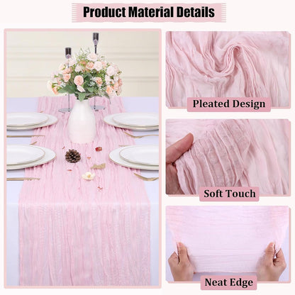 Light Pink Cheesecloth Table Runner 35 x 157 Inch Boho Gauze Table Runner for Wedding Reception Bridal Shower Birthday Party Rustic Wedding Arch, Dining Table, Holiday and Home Decor