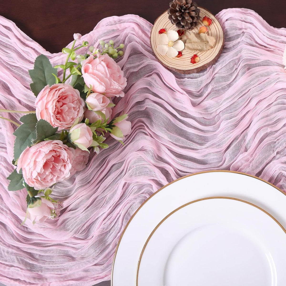 Light Pink Cheesecloth Table Runner 35 x 157 Inch Boho Gauze Table Runner for Wedding Reception Bridal Shower Birthday Party Rustic Wedding Arch, Dining Table, Holiday and Home Decor