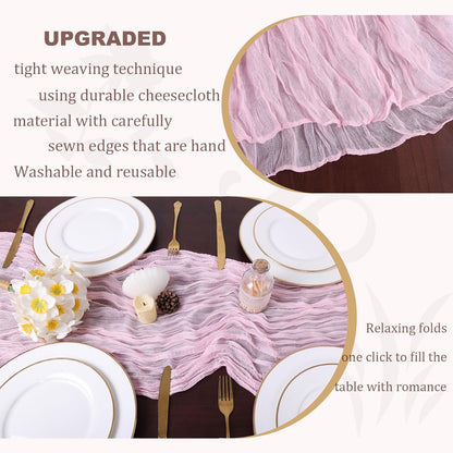 Light Pink Cheesecloth Table Runner 35 x 157 Inch Boho Gauze Table Runner for Wedding Reception Bridal Shower Birthday Party Rustic Wedding Arch, Dining Table, Holiday and Home Decor