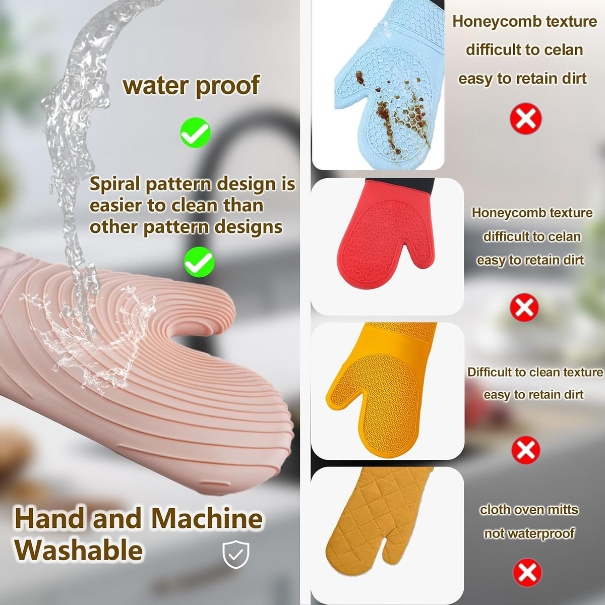 Silicone Oven Mitts-13.6 in Extended Oven Mitts Heat Resistant 500F, Oven Gloves with Soft Liner Good Grippy BPA-Free Easy to Clean Flexible-Oven Mits Set for Cooking Baking Grilling BBQ