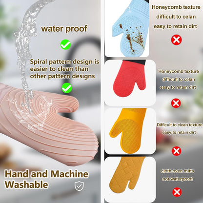 Silicone Oven Mitts-13.6 in Extended Oven Mitts Heat Resistant 500F, Oven Gloves with Soft Liner Good Grippy BPA-Free Easy to Clean Flexible-Oven Mits Set for Cooking Baking Grilling BBQ