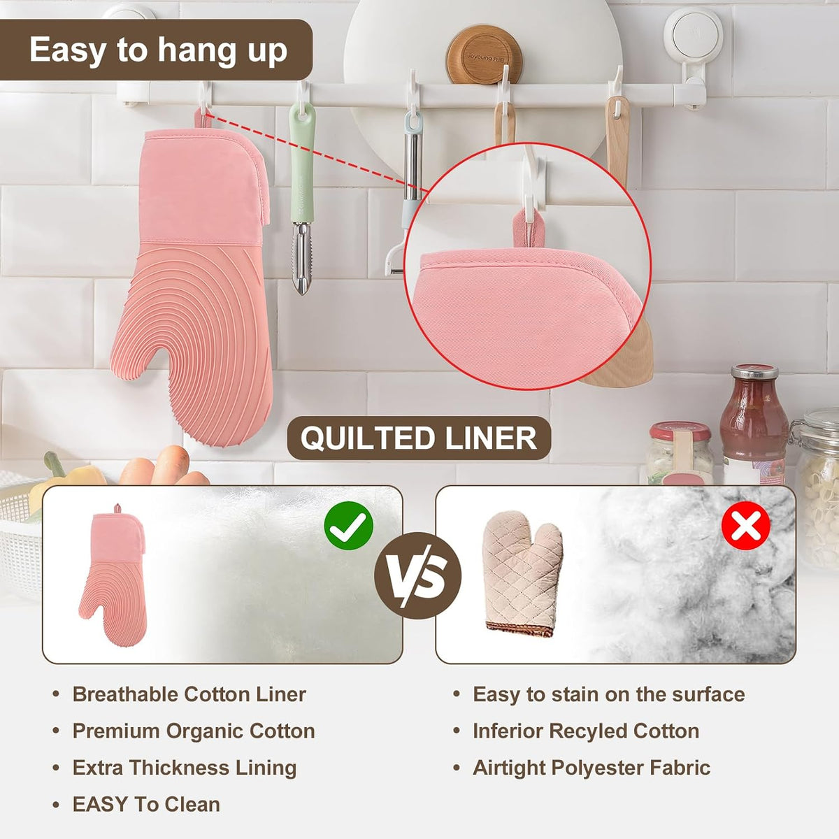 Silicone Oven Mitts-13.6 in Extended Oven Mitts Heat Resistant 500F, Oven Gloves with Soft Liner Good Grippy BPA-Free Easy to Clean Flexible-Oven Mits Set for Cooking Baking Grilling BBQ