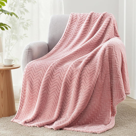 Exclusivo Mezcla Fleece Throw Blanket for Couch, Lightweight Jacquard Bed Blanket for Spring Summer, Soft Cozy Breathable Throws, Pink, 50x70 Inches