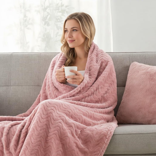 Exclusivo Mezcla Fleece Throw Blanket for Couch, Lightweight Jacquard Bed Blanket for Spring Summer, Soft Cozy Breathable Throws, Pink, 50x70 Inches