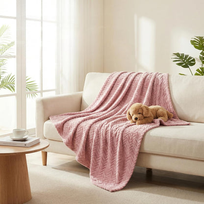 Exclusivo Mezcla Fleece Throw Blanket for Couch, Lightweight Jacquard Bed Blanket for Spring Summer, Soft Cozy Breathable Throws, Pink, 50x70 Inches