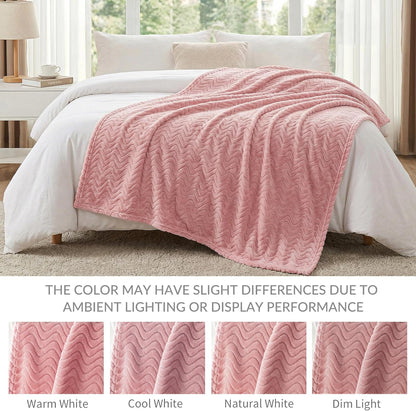 Exclusivo Mezcla Fleece Throw Blanket for Couch, Lightweight Jacquard Bed Blanket for Spring Summer, Soft Cozy Breathable Throws, Pink, 50x70 Inches