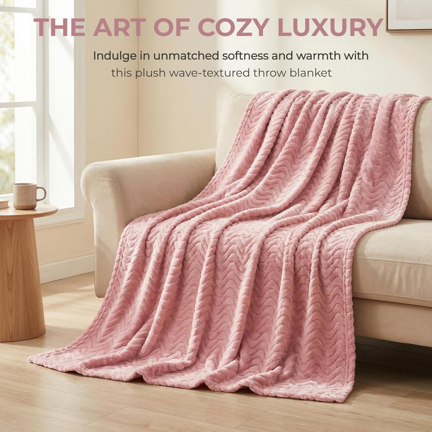 Exclusivo Mezcla Fleece Throw Blanket for Couch, Lightweight Jacquard Bed Blanket for Spring Summer, Soft Cozy Breathable Throws, Pink, 50x70 Inches