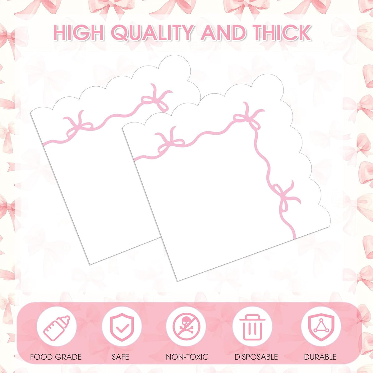 40PCS Pink Bow Paper Napkins Bachelorette Decorations 6.5" x 6.5" Disposable Bow Theme Party Napkins Coquette Birthday Party Bridal Engagement Decor, Girl Baby Shower Table Supplies