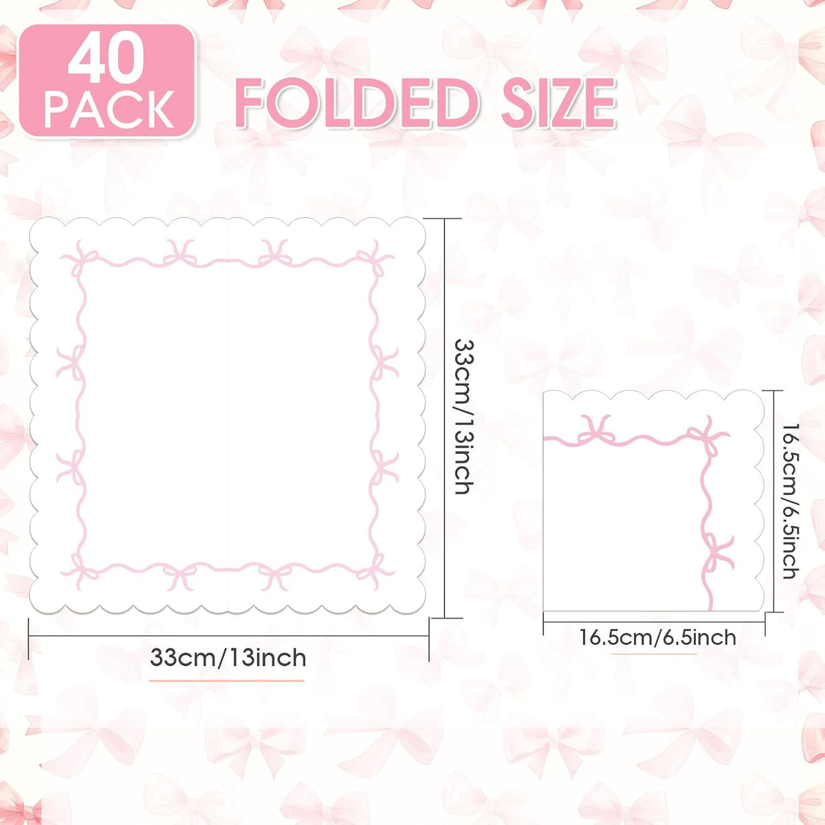 40PCS Pink Bow Paper Napkins Bachelorette Decorations 6.5" x 6.5" Disposable Bow Theme Party Napkins Coquette Birthday Party Bridal Engagement Decor, Girl Baby Shower Table Supplies