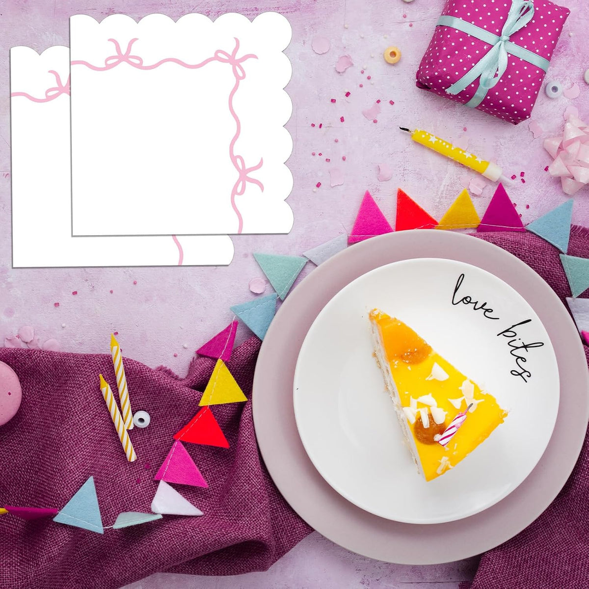 40PCS Pink Bow Paper Napkins Bachelorette Decorations 6.5" x 6.5" Disposable Bow Theme Party Napkins Coquette Birthday Party Bridal Engagement Decor, Girl Baby Shower Table Supplies