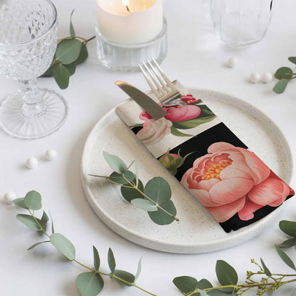 Pink Peony Cloth Napkins Set of 1 Flowers Black and White Stripes Linen Texture Napkins Cloth Washable Reusable Soft Napkin for Birthday Party Wedding Dining Table Decorations 20x20 Inch