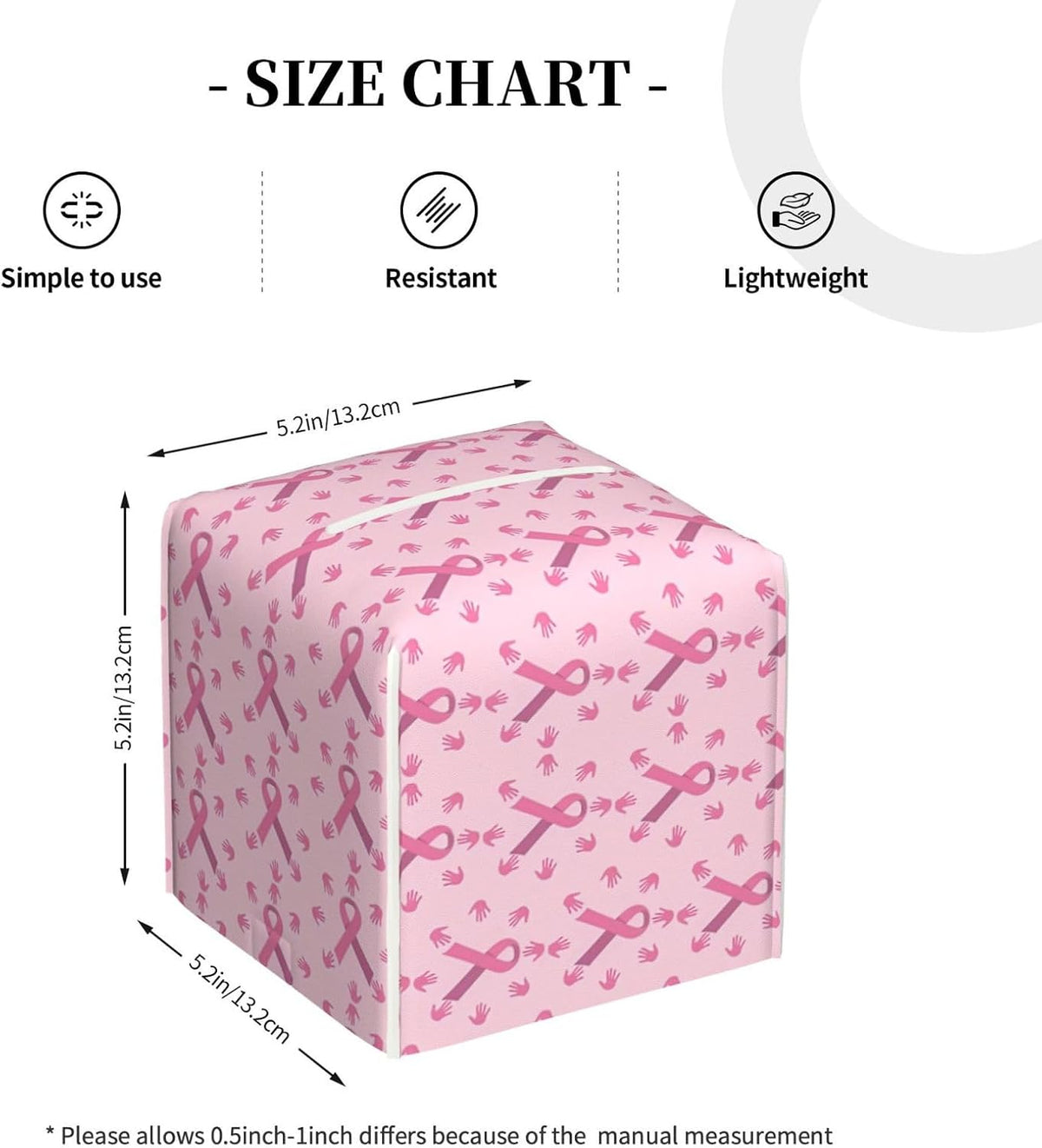 Breast Cancer Awareness Month Pink Ribbon Leather Tissue Box Cover Square Tissue Holder Decorative Paper Case for Home Office Bathroom Vanity Countertop Car