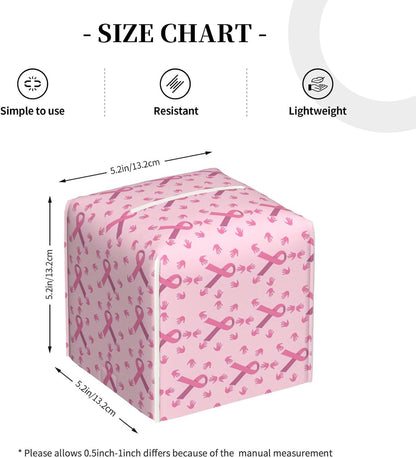 Breast Cancer Awareness Month Pink Ribbon Leather Tissue Box Cover Square Tissue Holder Decorative Paper Case for Home Office Bathroom Vanity Countertop Car