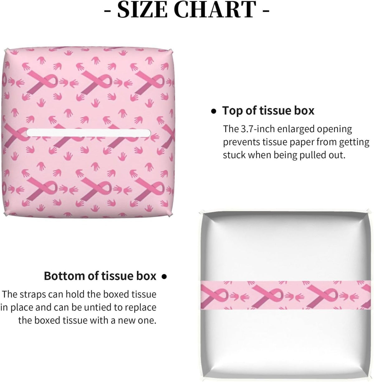 Breast Cancer Awareness Month Pink Ribbon Leather Tissue Box Cover Square Tissue Holder Decorative Paper Case for Home Office Bathroom Vanity Countertop Car