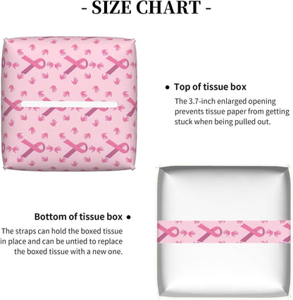 Breast Cancer Awareness Month Pink Ribbon Leather Tissue Box Cover Square Tissue Holder Decorative Paper Case for Home Office Bathroom Vanity Countertop Car