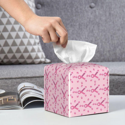 Breast Cancer Awareness Month Pink Ribbon Leather Tissue Box Cover Square Tissue Holder Decorative Paper Case for Home Office Bathroom Vanity Countertop Car