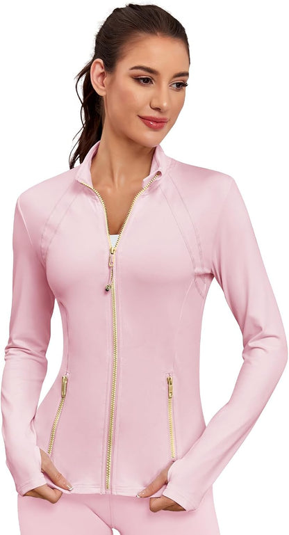 Women Athletic Jacket Fitted Workout Running Zip Up Track Coat