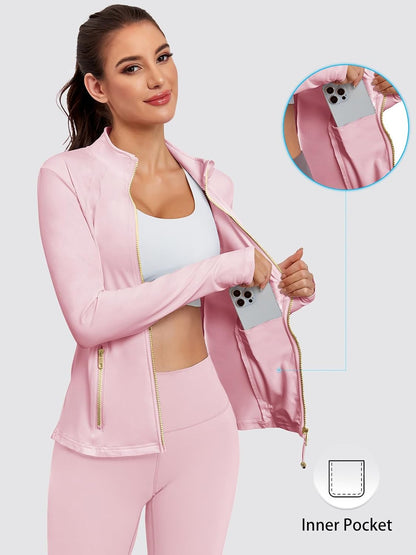 Women Athletic Jacket Fitted Workout Running Zip Up Track Coat