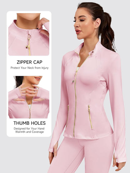 Women Athletic Jacket Fitted Workout Running Zip Up Track Coat