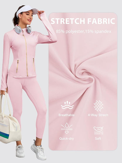 Women Athletic Jacket Fitted Workout Running Zip Up Track Coat