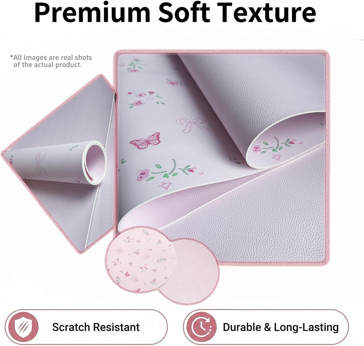 Pink Placemats Set of 4 with 4 Coasters, Reversible Floral Faux Leather