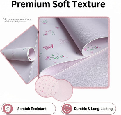 Pink Placemats Set of 4 with 4 Coasters, Reversible Floral Faux Leather