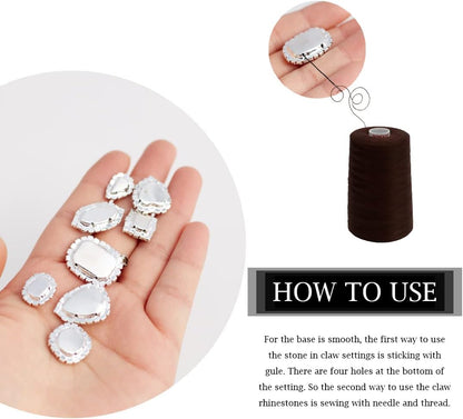 Sew on Rhinestones 100 PCS Mixed Shapes Glass Rhinestones Sew on Crystal Gems Mental Flatback with Silver Claw for Jewelry Crafts Clothes Shoes Costume Garment Pink Type 1