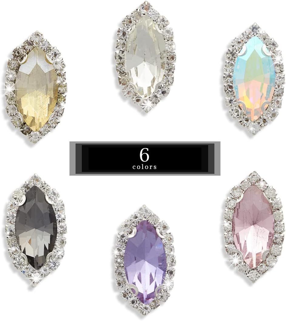 Sew on Rhinestones 100 PCS Mixed Shapes Glass Rhinestones Sew on Crystal Gems Mental Flatback with Silver Claw for Jewelry Crafts Clothes Shoes Costume Garment Pink Type 1