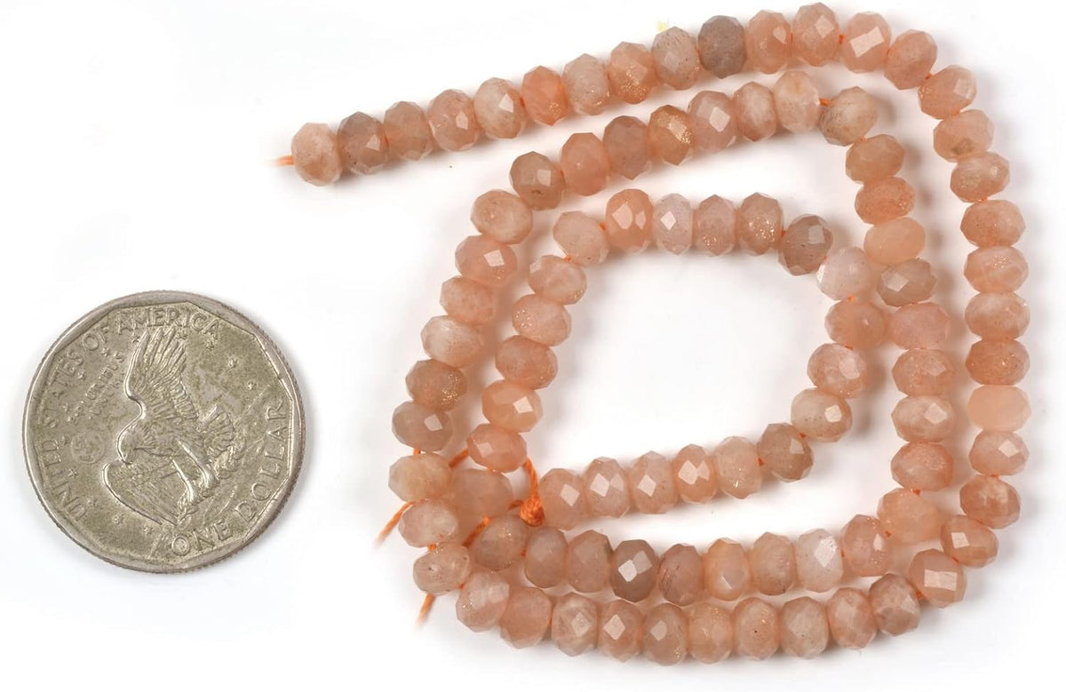 6mm Natural Peach Sunstone Faceted Rondelle Loose Beads Jewelry Making DIY Bead 16 Inch