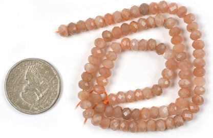 6mm Natural Peach Sunstone Faceted Rondelle Loose Beads Jewelry Making DIY Bead 16 Inch