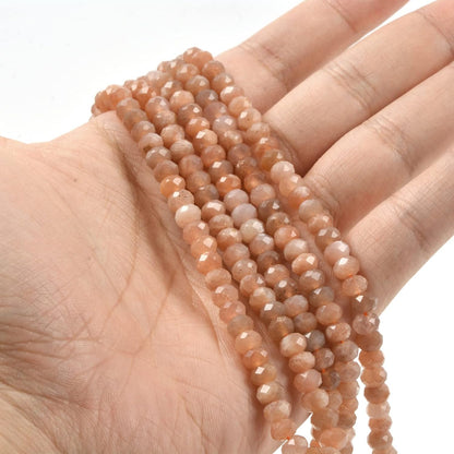 6mm Natural Peach Sunstone Faceted Rondelle Loose Beads Jewelry Making DIY Bead 16 Inch