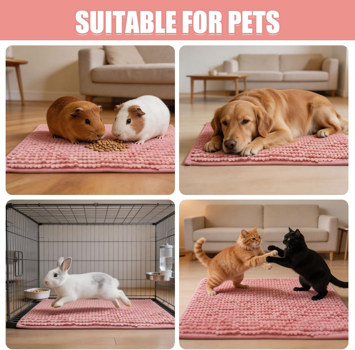 Guinea Pig Cage Liner Mats, Chenille, 16x12 in, 8 Pack, Gray, Beige, Blue, Pink, Reusable Bedding Pad for Cage, Play Area, Travel