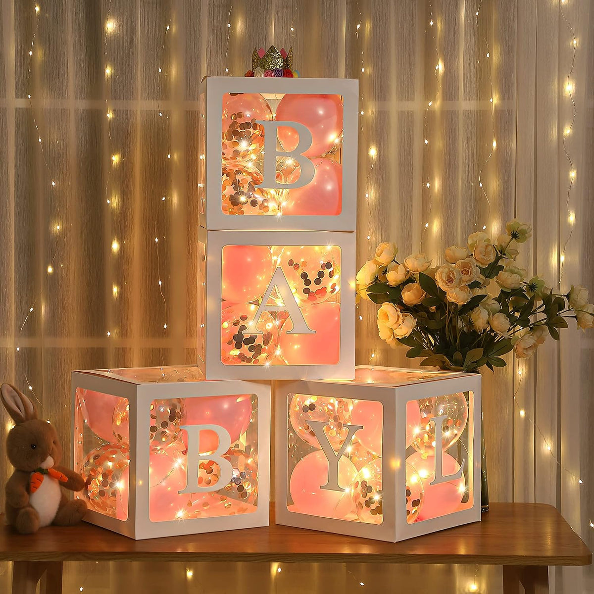 Baby Shower Balloon Box Decorations with LED Lights & 40 Balloons, Pink
