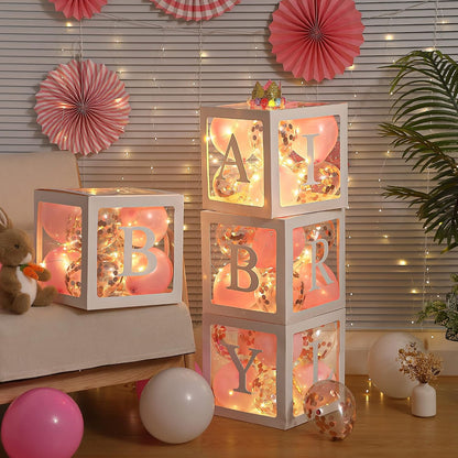 Baby Shower Balloon Box Decorations with LED Lights & 40 Balloons, Pink
