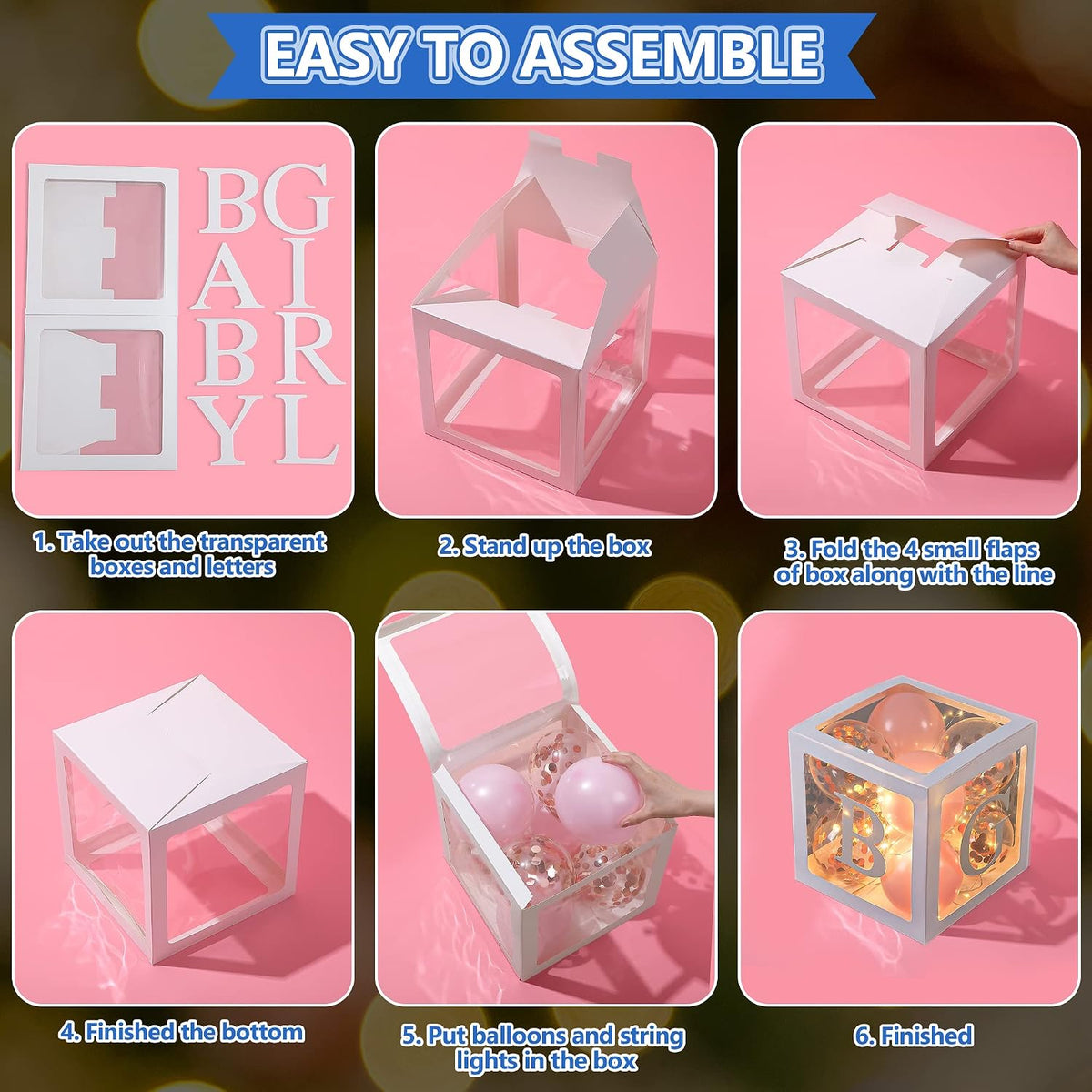 Baby Shower Balloon Box Decorations with LED Lights & 40 Balloons, Pink