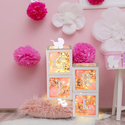 Baby Shower Balloon Box Decorations with LED Lights & 40 Balloons, Pink