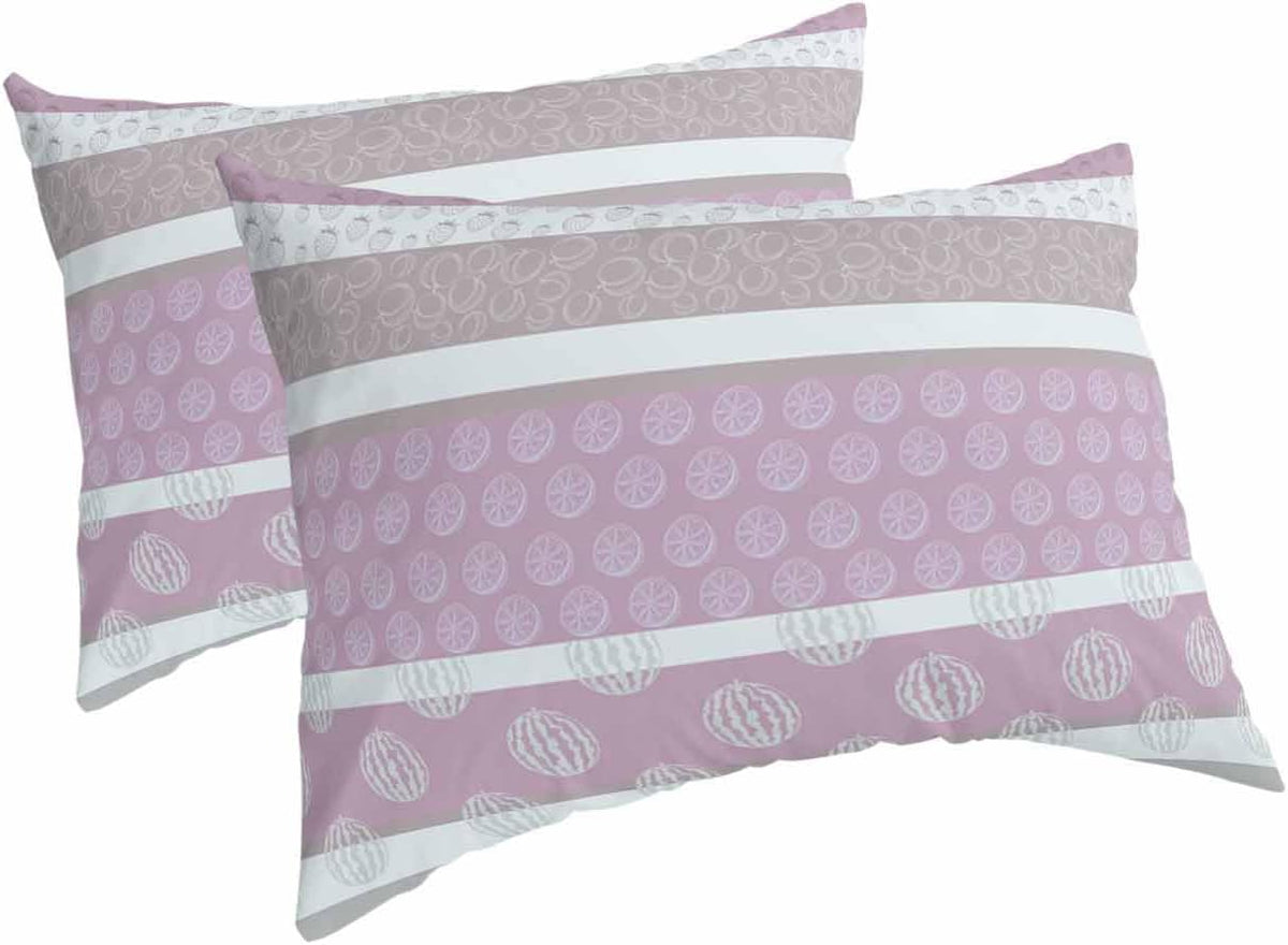 Farm Fruits Standard Pillow Cases Set of 2, Soft Breathable Watermelon Lemons Peach Pink Grey Striped Pillow Covers with Envelope Closure Decorative Pillow Shams for Bed Sofa Couch Chair 20''x26''